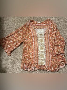 Rust Floral Border-Print Peasant Tunic